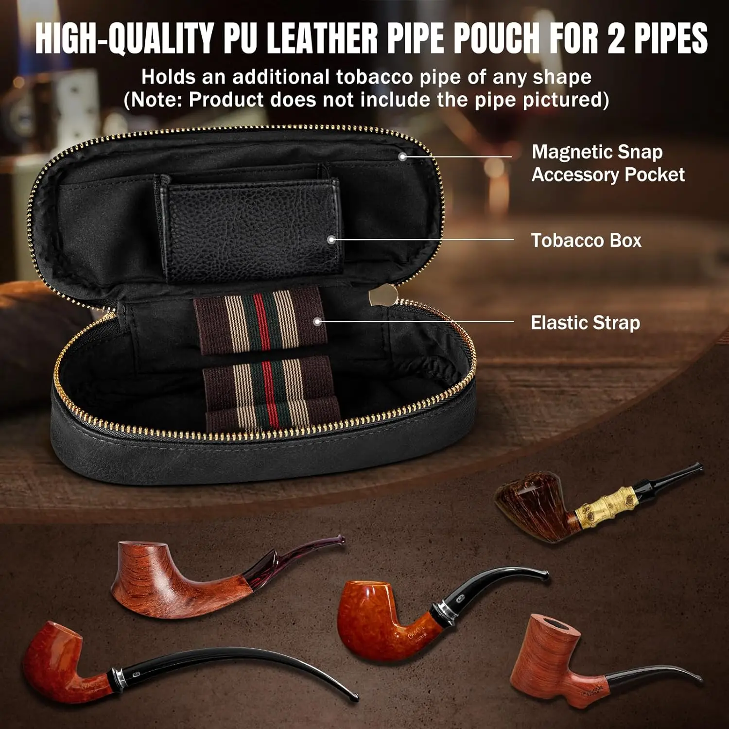 Smoking Accessories Tobacco Pipe Tobacco Smoking Accessories Smoking Pipe Filters Herb Smoking Pipe Smoking Pipe Ebony Wood Pipe Set with PU Leather Travel Pipe Pouch Replaceable Stem Pipe Filters and Smoking Accessories
