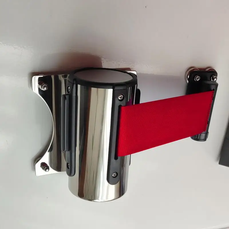 Stainless Steel Retractable Belt Wall Mount Ribbon Barrier Tape Crowd Control Outdoor Sport Stanchion Queue 2m/3M
