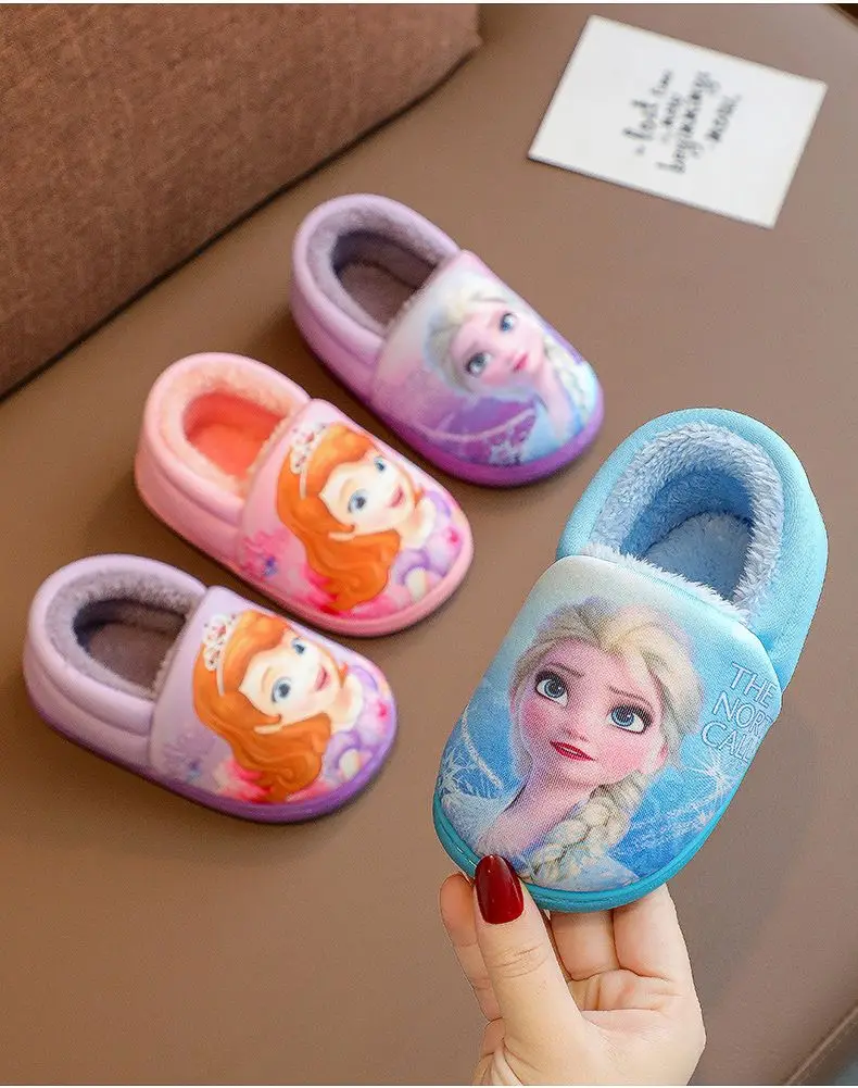 Disney Frozen Elsa Slippers - Girls Warm Cotton Flats Shoes Size 24-40