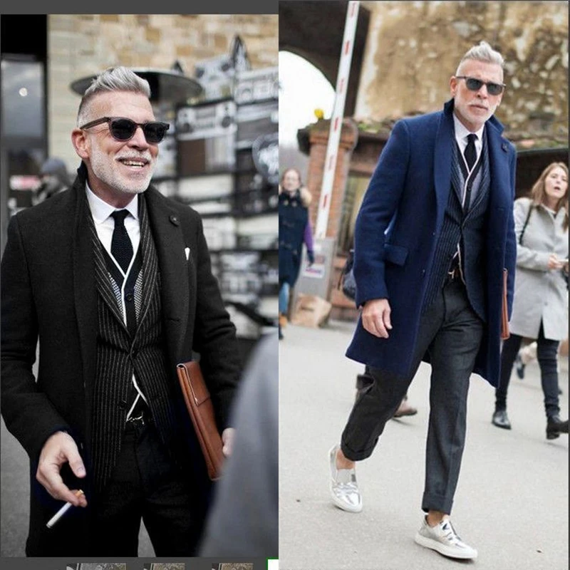 Smart Casual Black Woolen Blazer for Men with Notch Lapel Single Breasted Dinner Jacket Elegant Suit Coat for Wedding/Business