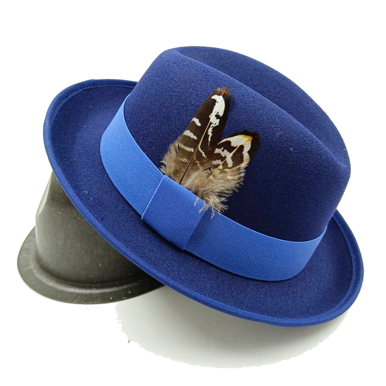 Schweine fleisch Kuchen Hut Männer Fedora Feder Hut Feder Dekoration Jazz Hut Gentleman Hut Kirche Hut Sombrero Hombre – Detail 5