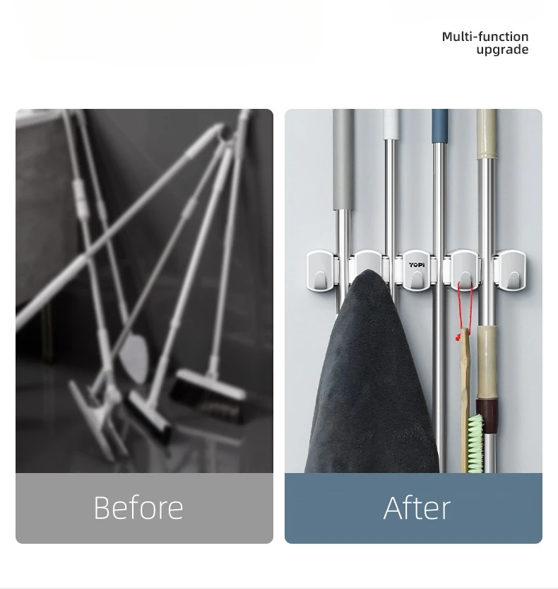 4-Position Wall-Mounted Broom & Mop Organizer
