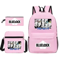 Blue Lock Prison Themed Large Capacity Canvas Backpack Three Piece Set Comic Bookbag Dual Shoulder Bag Travel Gear Accessories