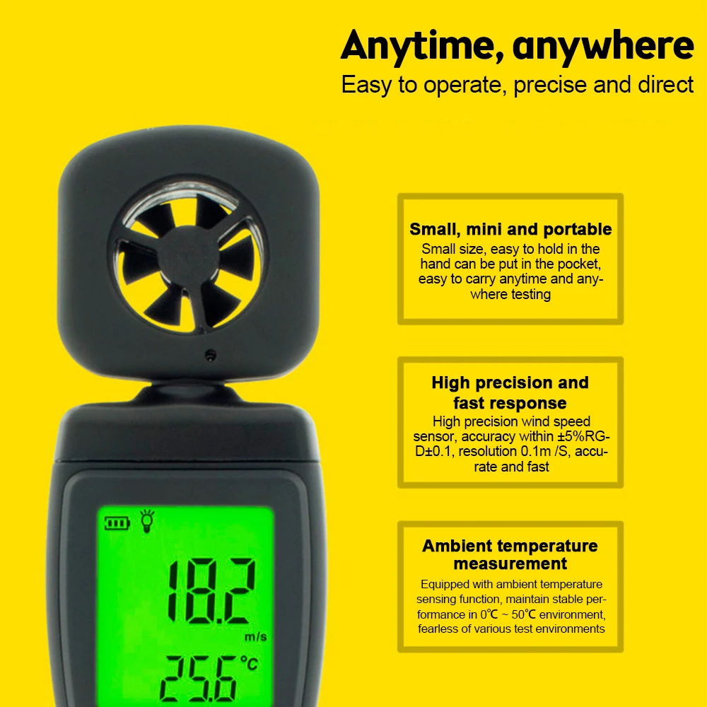 SMART SENSOR AS816 Digital Anemometer Air Flow Wind Speed Gauge Meter 0.3-30M/S