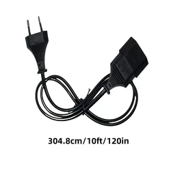 EU Standard Black and White Power Extension Cord, 2.5A/250V - Ideal (Black  10ft)