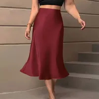 Satin Skirts for Women Korean Style Champagne Office High Waist A-line Skort Fashion Elegant Solid Long Pencil Skirt Silk Like - Image 5