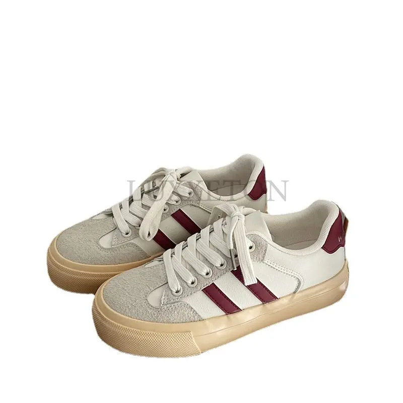 

Кроссовки женские на шнуровке, теннисная обувь, Вулканизированная подошва, толстый каблук, плоская подошва, розовые, на весну-осень