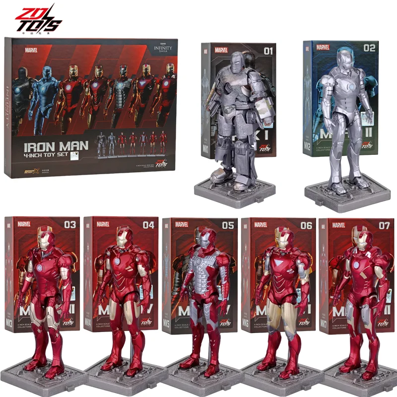 4 Zoll Original 1/10 ZD Toys Iron Man Actionfigur MK1 MK2 MK3 MK4 MK5 MK6 MK7 Tony Stark Anime Puppe Modell Kinder Geburtstagsgeschenk