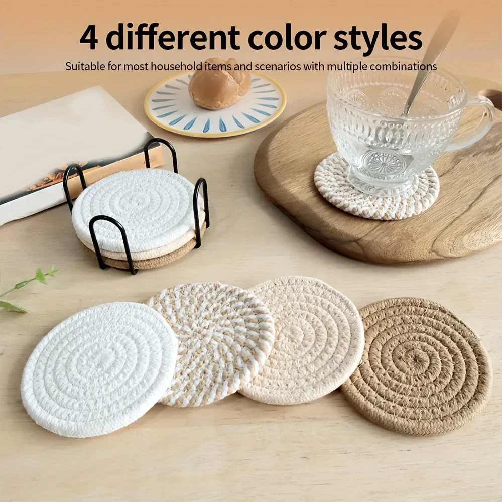 4pcs Absorbent Drink Coasters, Minimalist Cotton Fabric Coasters with Non-Woven Lining for Coffee Table Home Decor