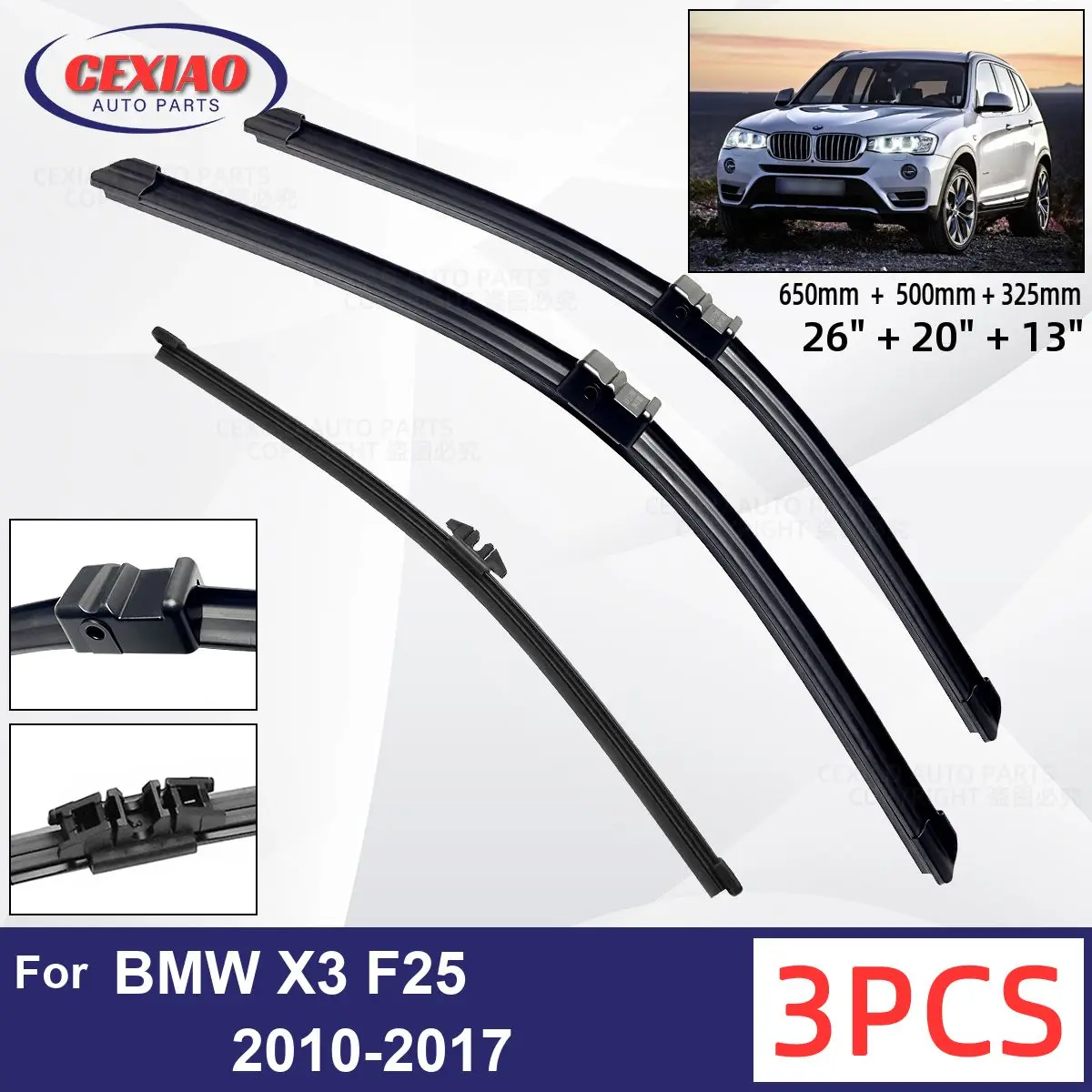 ForBMWX3F2520102017CarFrontRearWiperBladesSoftRubber