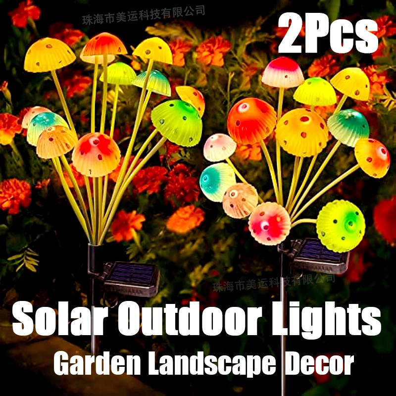 2Pcs LED Solar Garden Lights Outdoors Mushroom Waterproof Villa Yard Lawn Ornaments Front Porch Patio Backyard Party Decor Lamps