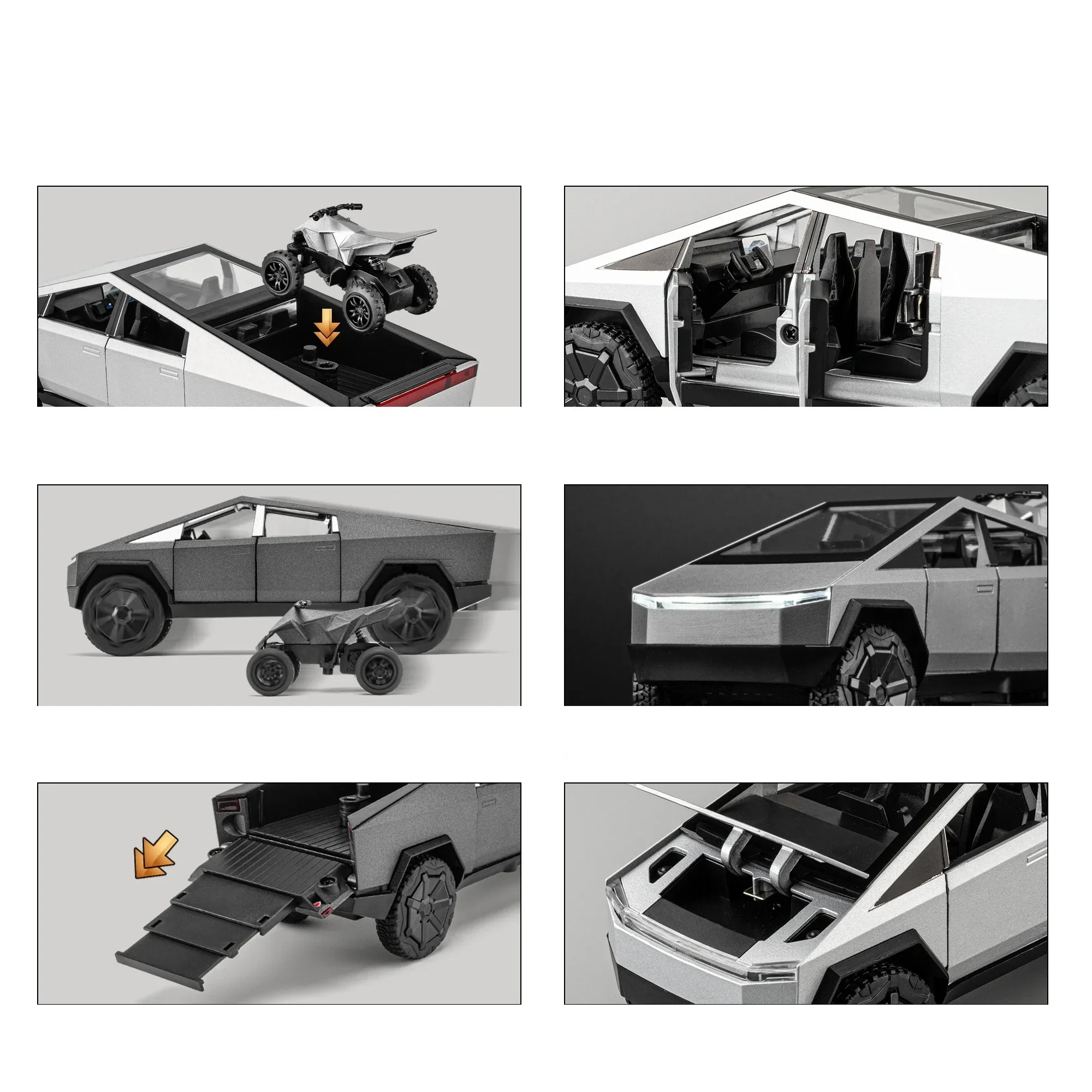 1/32 Tesla Cybertruck Pickup Model S Model X Model Y Toy Car Diecast Metal Off Road Collection Pull Back Sound Light Gift Boy 3