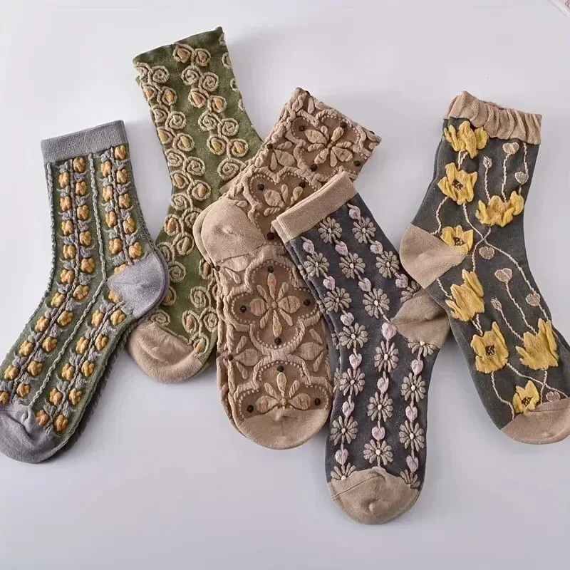 5 Pairs 3D Floral Textured Socks, Retro Court Style All-match Socks, Women's Stockings & Hosiery 45,625 Reviews 4.7 All Reviews