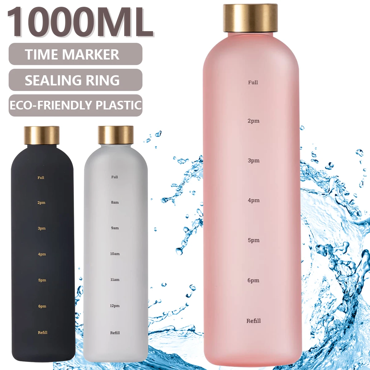 

32oz Water Bottle with Time Marker Motivational Water Bottle BPA-Free Leakproof Sports Water Cup Daily Measured Tracking Time