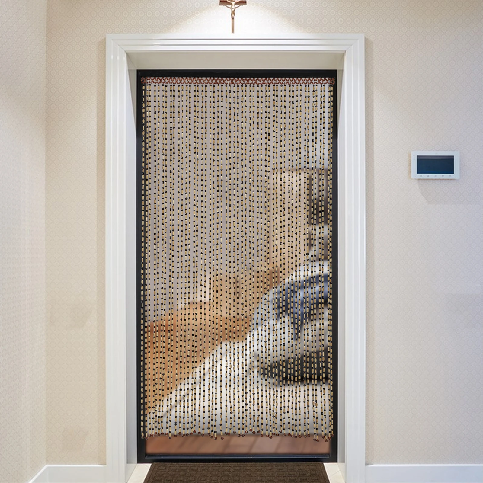 

Natural Beaded Curtain, Wooden Beaded Door Curtain for Entrance, Living Room, Bedroom Decoration-90x190cm,49 Lines