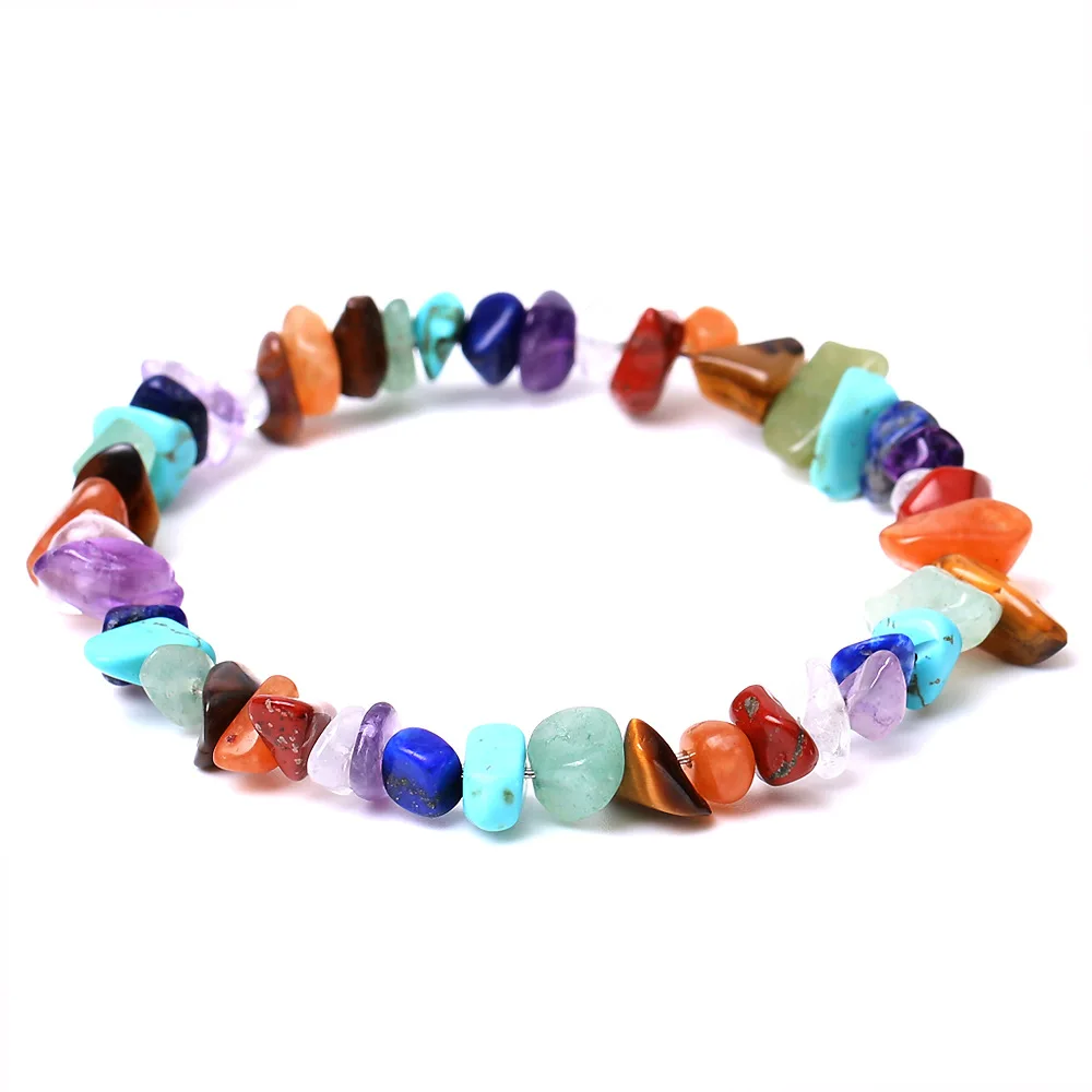 

New 7 Chakra Irregular Chip Natural Stone Amethyst Healing Crystal Balance Beads Reiki Buddha Prayer Yoga Bracelet for Women