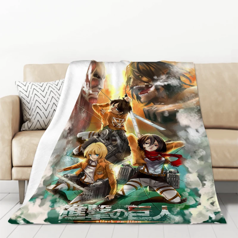 

Attack On Titan Anime Blanket Plush Fleece Blankets for Bed Furry Microfiber Bedding Bedspread the Throw Knee Throws Sofa Plaid