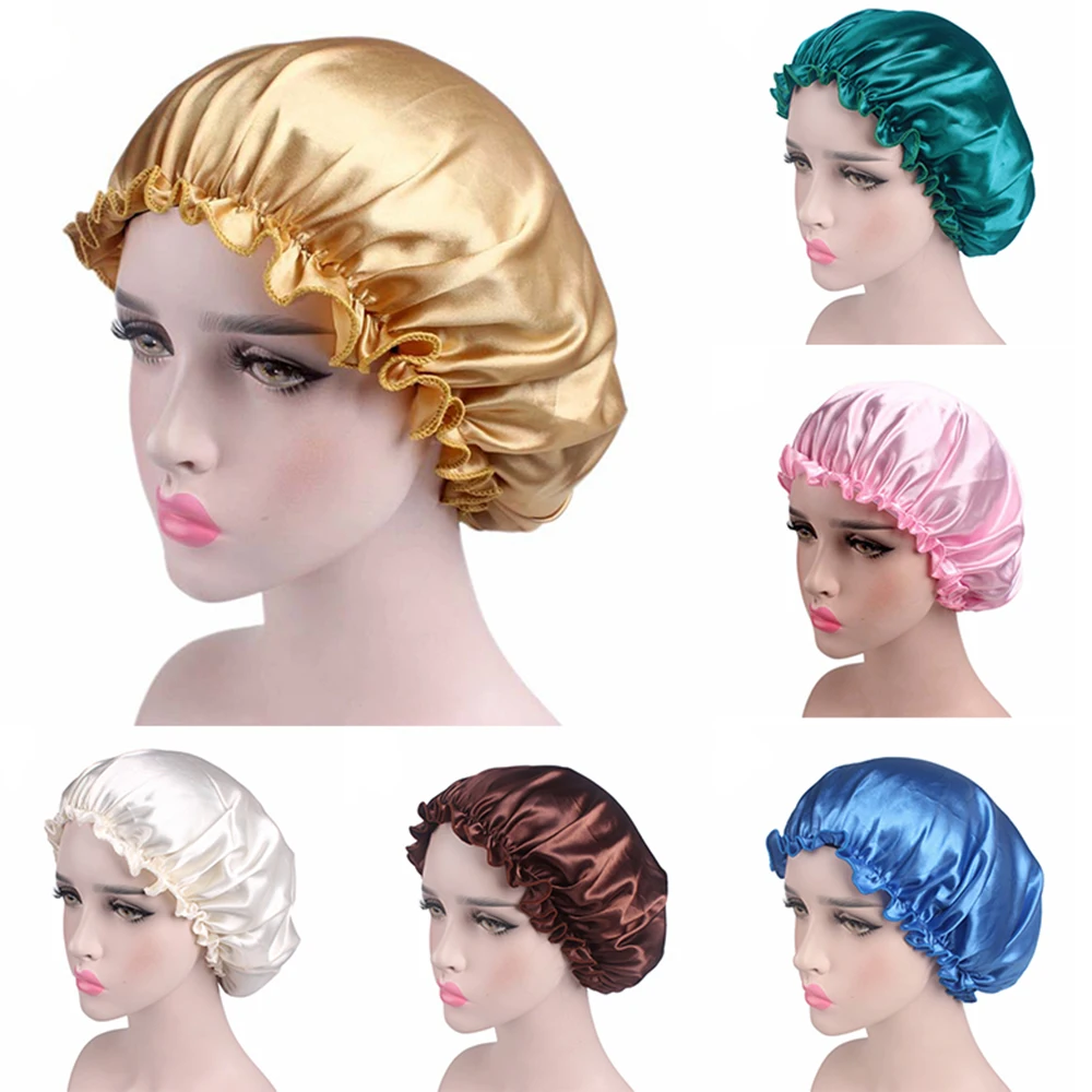 Singlelayer Shower Cap Women Satin Sleeping Hat Female Hair