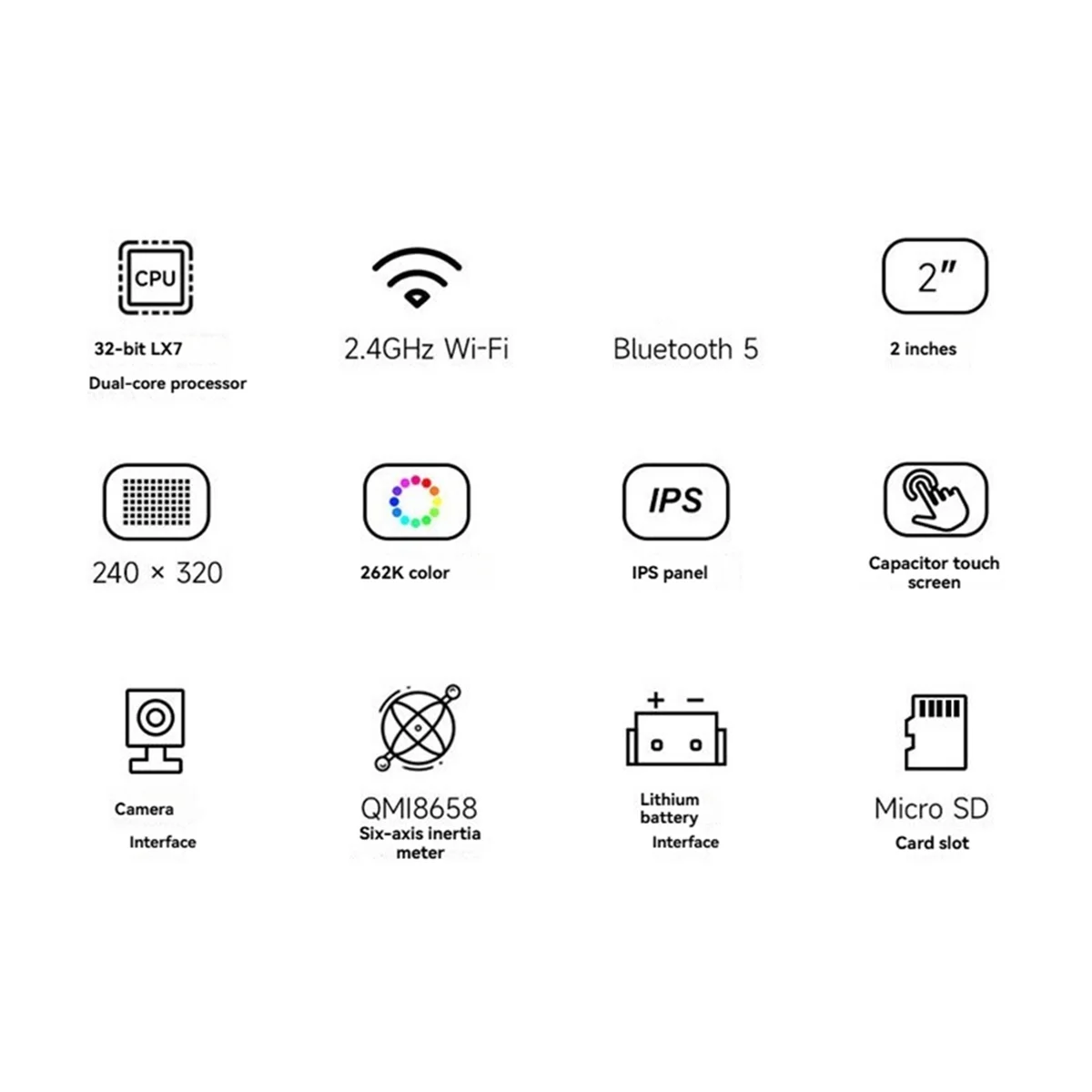 ABAN ESP32 S3 LCD 카메라 개발 보드, 2인치 LCD 디스플레이 240x320 QMI8658 센서 배터리 포트(터치 없음)