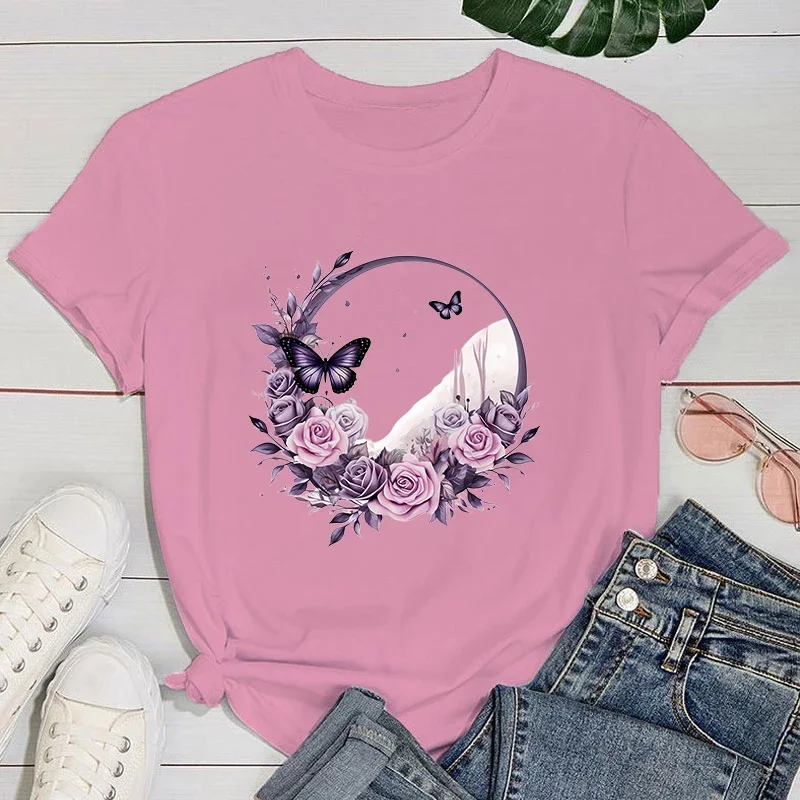 

Женская футболка с коротким рукавом, круглым вырезом и бабочкой