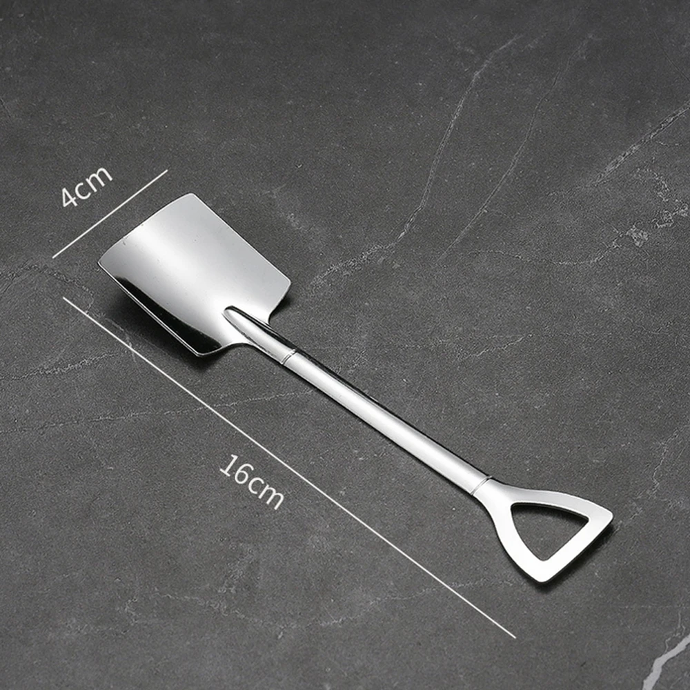 4PCS Stainless Steel Creative Coffee Shovel Spoon Set - Retro Square Head Spoons for Dessert and Ice Cream - Image 5