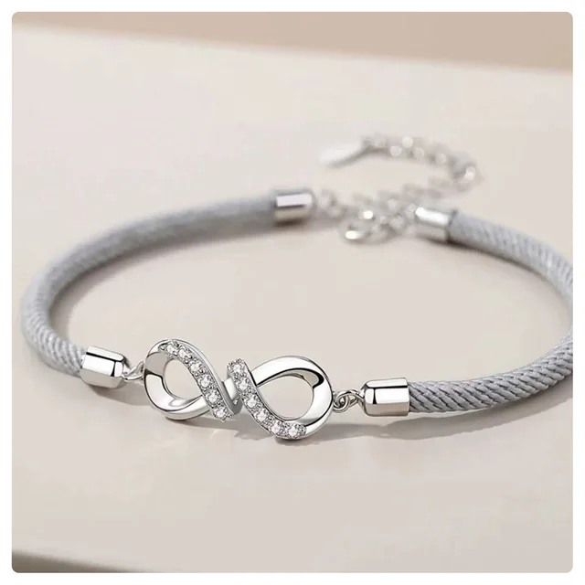 Bracelet de Couple tissé en argent pur, amour infini, simple, pour étudiants, pour hommes et femmes, cadeaux de noël