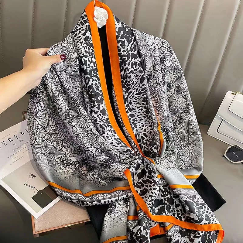 Luxury Brand Silk Scarves Classic Spring Women Silk Scarf Printing Shawl  New Large Foulard Hijab 180*90cm bandanna muffler - AliExpress