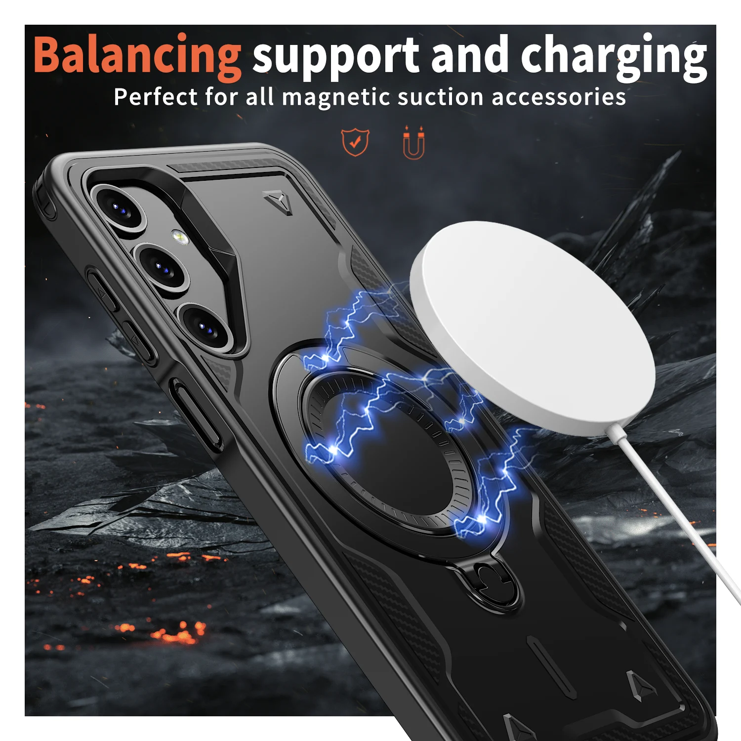Armor Magsafe Magnetic Wireless Charging Case with Metal Ring Holder Back Cover
