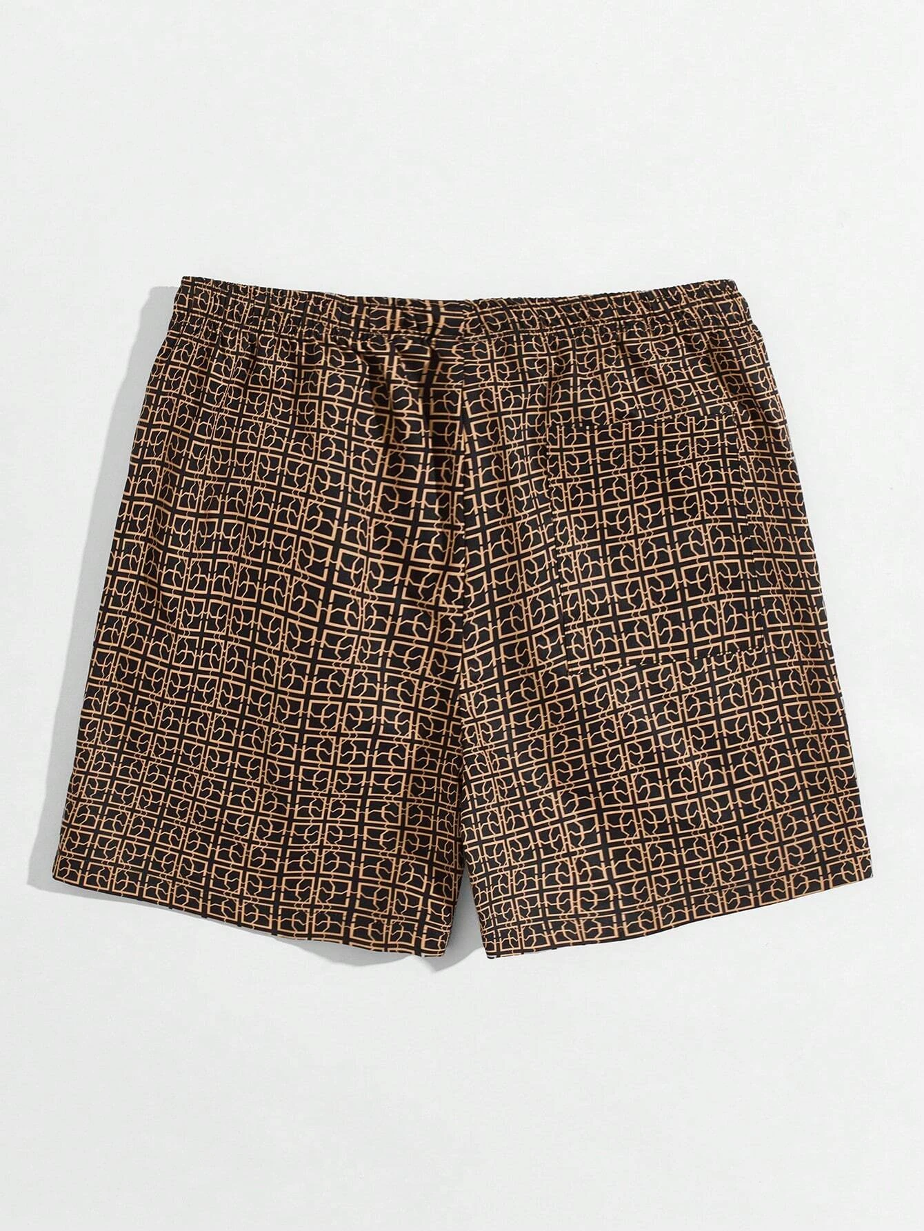M-Modomio Men Loose Geo Print Drawstring Waist Shorts Men's Beach Pants Dust Proof Shorts Hawaii Unisex Casual