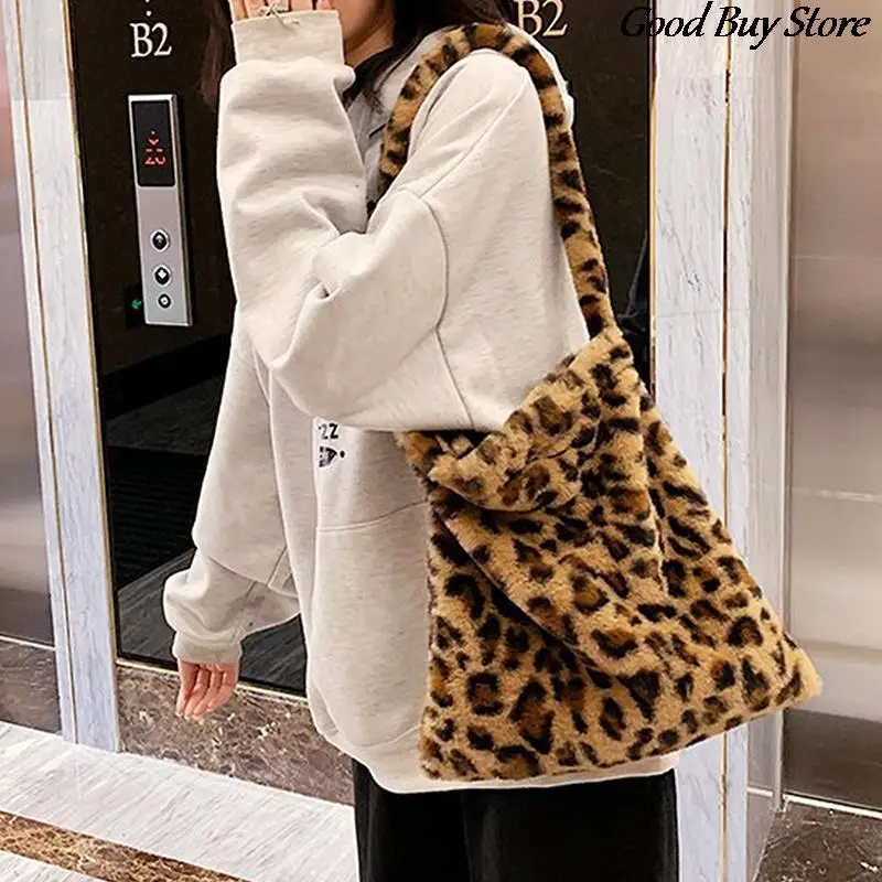 

Women Winter Large Totes Plush Shoulder Bag Fashion Underarm Bags Leopard Bear Zebra Fluffy Purses Autumn Handbags Shopping Bag