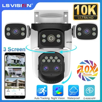 LS VISION 20MP 10X Zoom Three Screens WiFi IP Camera Wireless Outdoor 10K Four Lens PTZ Human Auto Tracking Surveillance Cameras 1
