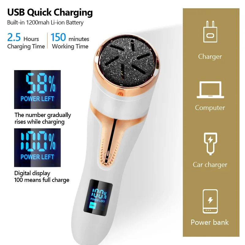 Rechargeable Electric Foot File Electric Pedicure Sander IPX7 Waterproof 2 Speeds Foot Callus Remover Feet Dead Skin Calluses 2