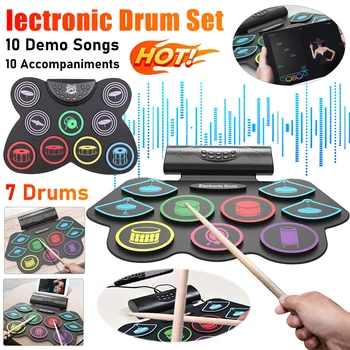 Electronic Drum Set With Drum Sticks And Pedals Bluetooth 9 Pad Digital Drum USB Foldable Silicon Drums Sets For Kids and Adults 1
