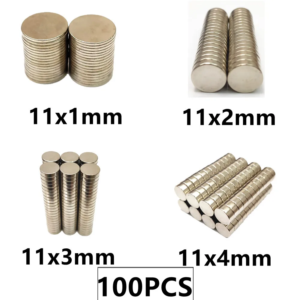 100 шт./лот NdFeB магнит 11*1 11*2 11*3 11*4 N35 дисковый 11x1 11x2 11x3 11x4 Круглые неодимовые магниты