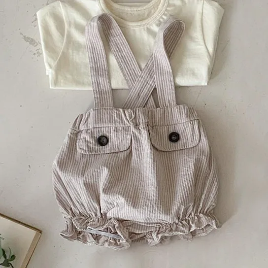 Summer New Baby Cute Pocket Strap Shorts Newborn Cotton Bodysuit Infant Boy Overalls Toddler Casual Jumpsuit Baby Clothes
