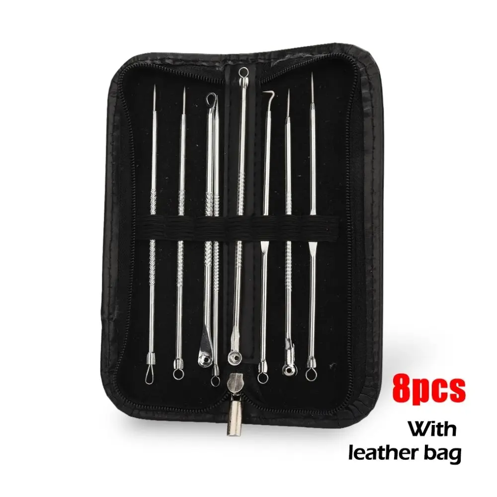 4/5/6/7/8Pcs Blackhead Removal Tool Kit Pimple Acne Blemish Pimple Extractor Remover Needles Cosmetic Face Cleaning Leather Case 4 5 6 7 8pcs blackhead removal tool kit pimple acne blemish pimple extractor remover needles cosmetic face cleaning leather case