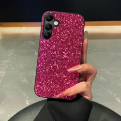 Luxury Glitter Rose Red Faux Rhinestone Phone Case with Shiny Soft Cover - Galaxy S25 Edge (Rose Red)