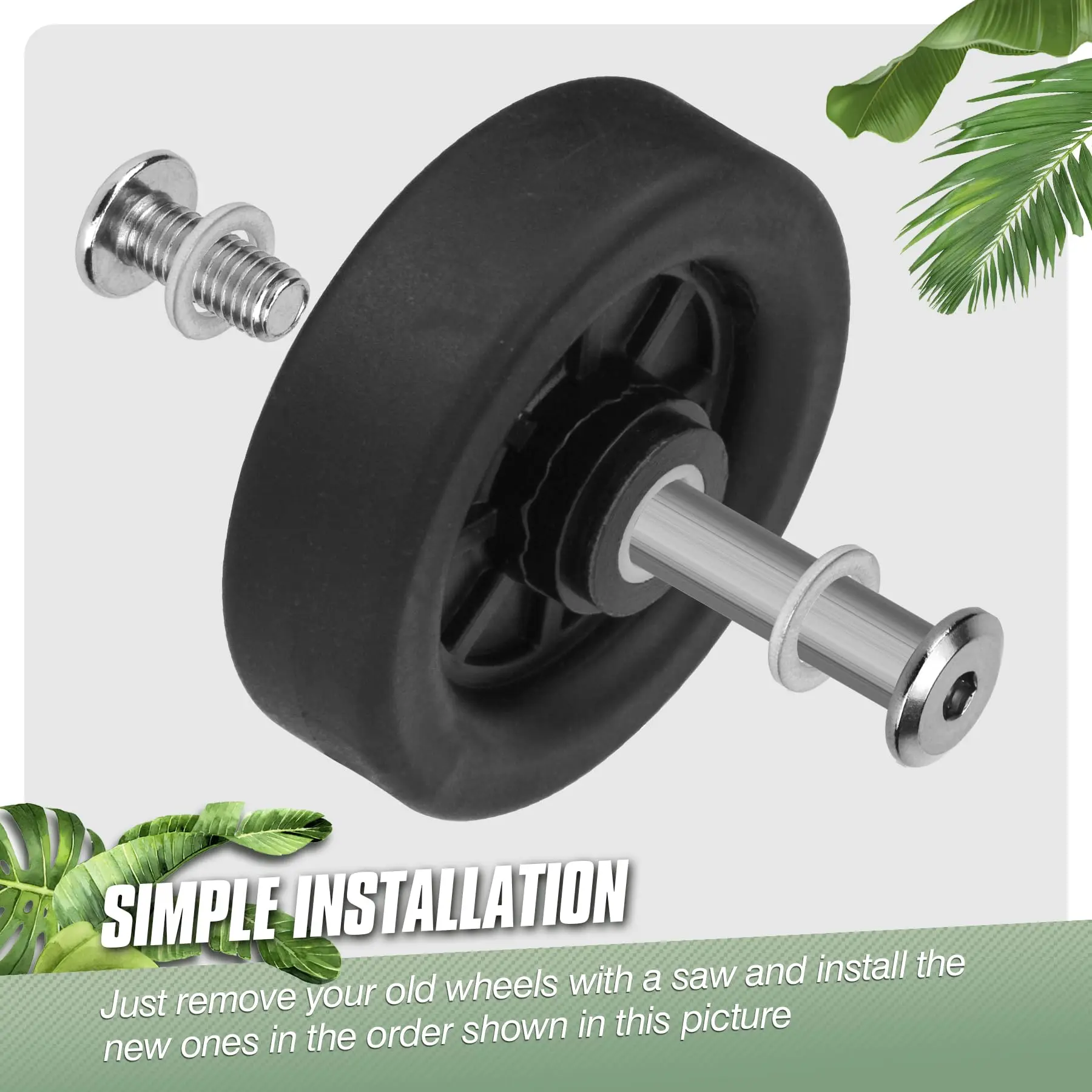 4Pcs Black Luggage Replacement Wheels Suitcase Repair Wheel Part W/H Screw Mute Travel Trolley Case Replacement 5cm Axles Caster