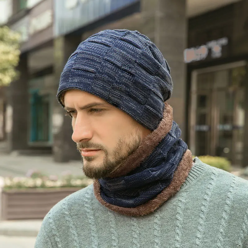 Men's Winter Keep Warm Knitted Hat Scarf Set knitted hat scarf set