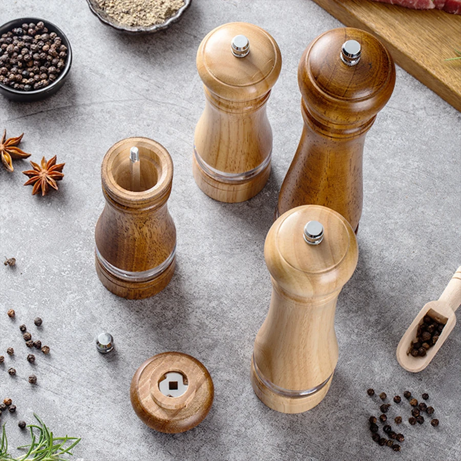 Wooden Grinder Acrylic Manual Pepper Mill Salt and Pepper Grinder Ceramic Core Multifunctional Seasoning Bottle Kitchen Tool