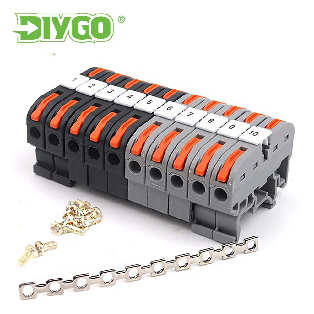 Fast Connector  Din Rail Terminal Block 211 Wire Electrical Conductor Universal Connection with Number Strip Set Connectores