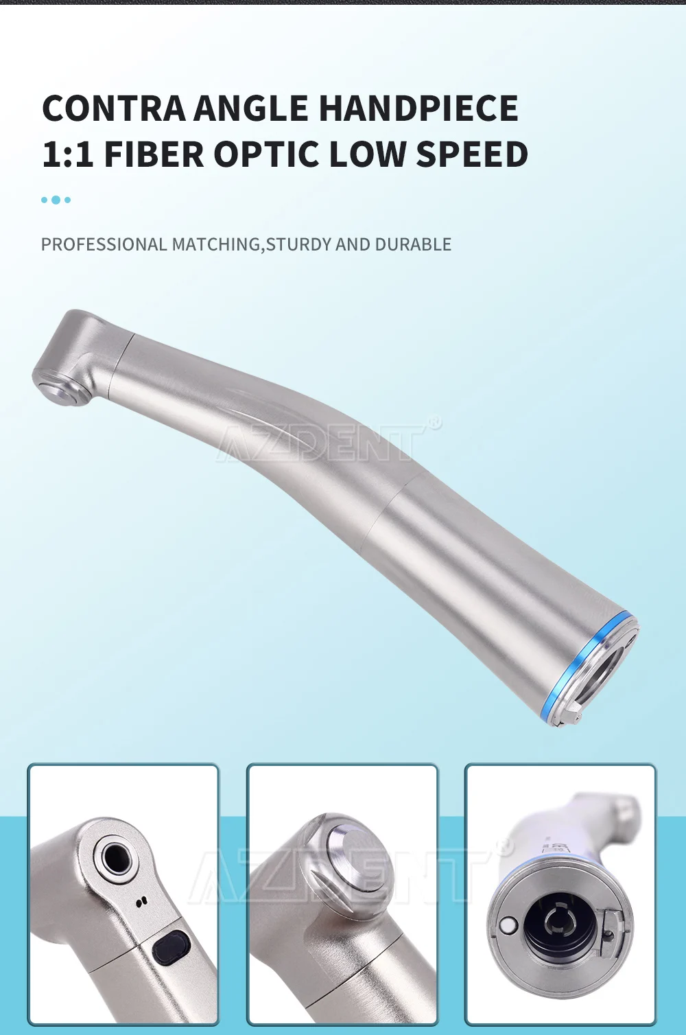 AZDENT Dental 1:5/1:1/20:1 LED Fiber Optic Low Speed Handstück Interne Spray Contra Winkel Push Button Handstück Zahnarzt Werkzeug – Detail 13