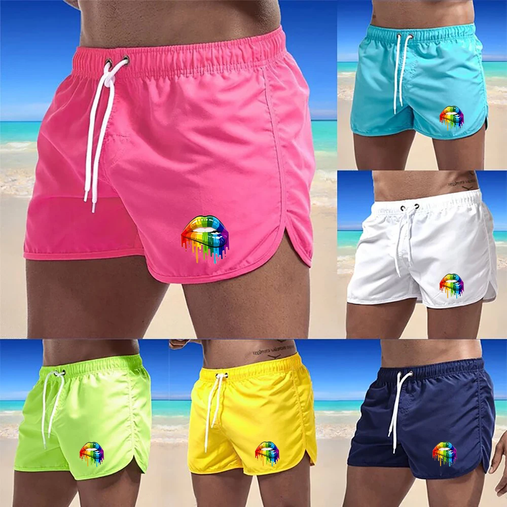 Men's Lip Printing Beach Shorts Sport Fitness Breathable Drawstring