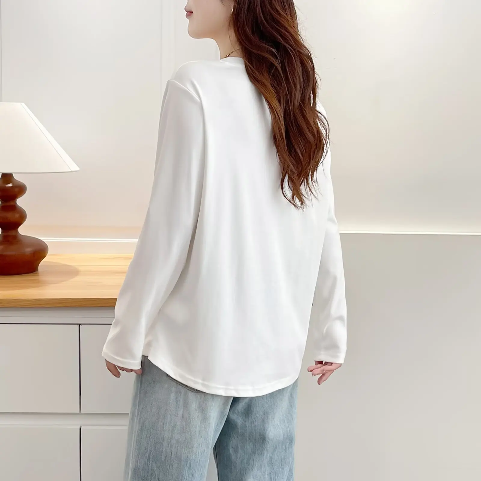 Plus Size Women's T-Shirt XXXXL Fashion Loose round-neck Long Sleeved Tops Autumn Basic Solid Color Base Innerwear 8222