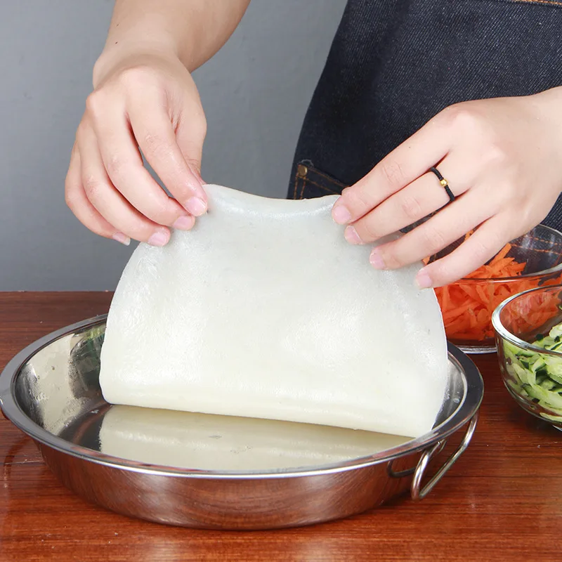 Round Stainless Steel Serving Plates for Food Cold Noodle Making Dishes Steamed Tray Dinnerware Kitchen Pastry Pan with Handle