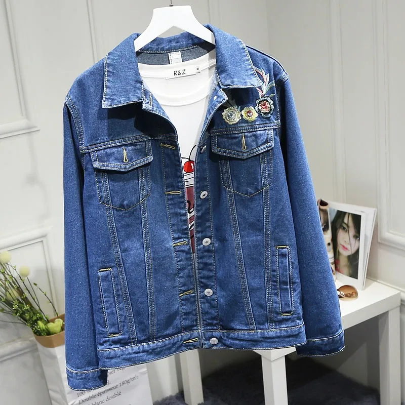 

Spring Autumn Denim Jacket Women Single Breasted Embroidery Short Jeans Coat Female Clothing Streetwear Cowboy Jackets Oversize