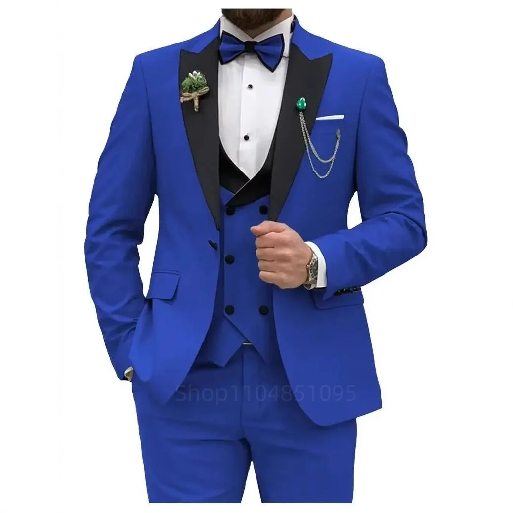 Slim Fit Men's Solid Formal Business Wedding Groom Suits 3-Piece Set Peak Lapel Single Breasted Blazer Vest Trousers Sets