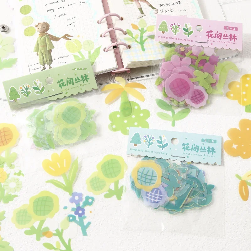 MOHAMM-PET Cute Flowers Jungle Stickers, Assorted Decorative Craft, Scrapbooking, Journaling DIY Cards Album, 40 Sheets