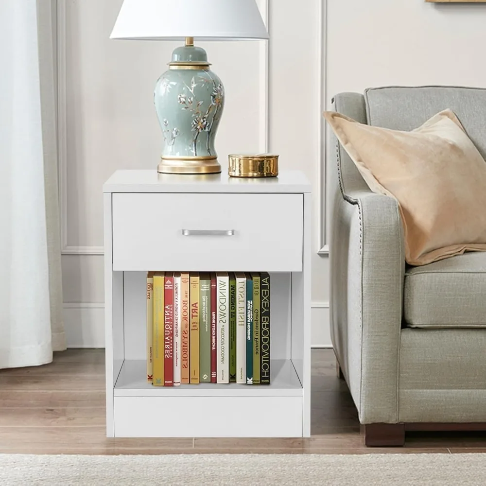 Nightstands Set  with Drawer for Bedroom, Wood Night Stand Set with Open Shelf, Modern Nightstand 6