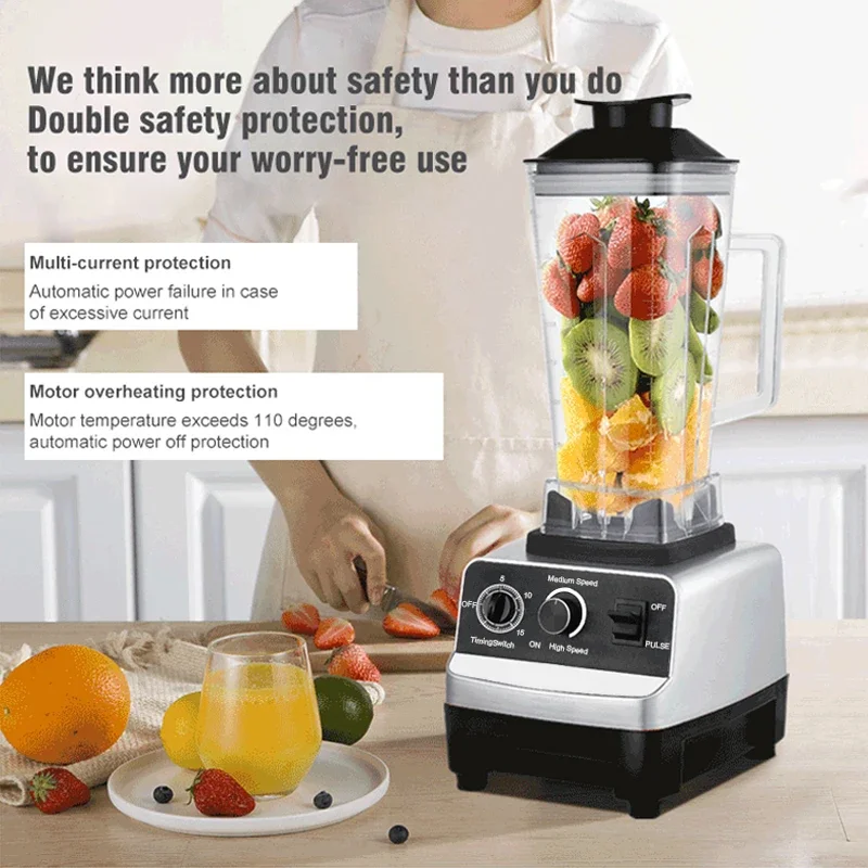 4500W Blender Professional Fruit Food Processor Commercial Grade Timer Ice Smoothies Blenders Ice Smoothies Durable Blenders 2